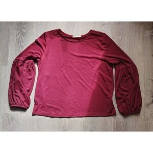 Pebble & Stone Womens Long Sleeve Blouse Medium Maroon Peasant‎ Sleeve